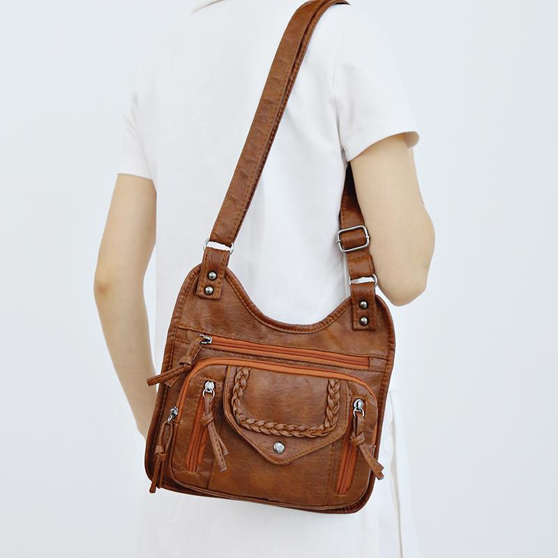 Vintage Shoulder Bag Multi-Zipper Women's Bag