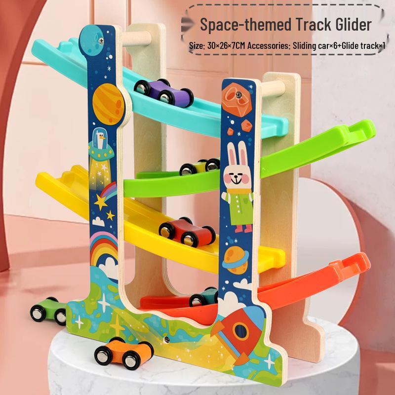 

Wooden Racing Track Glider: Fun Educational Hand-Pushed Gravity Car Toy