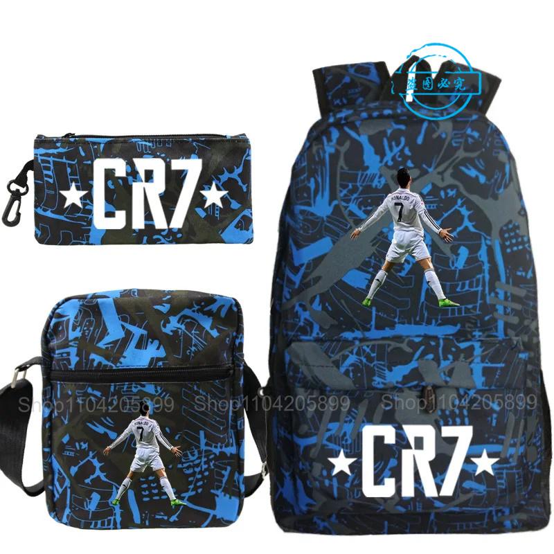 3pcs CR7 Backpacks Ronaldo Print Boys Girls School Bags Student Teenager Mochila Laptop Travel Rucksack Gift