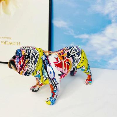 Colorful Standing French Bulldog Resin Statue Decoration Pet Dog DIY Graffiti Crafts Home Office Desktop Animal Statue Ornaments