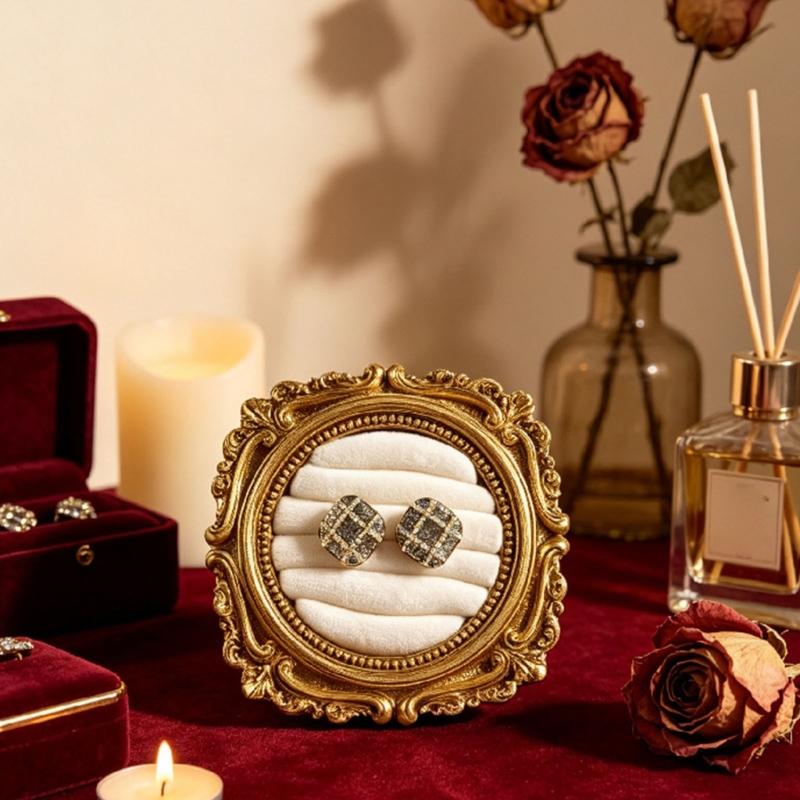 Ornate Ring Holder Display with a Round Padded Layout for Jewelry Counters, Livestreams, and Product Photography