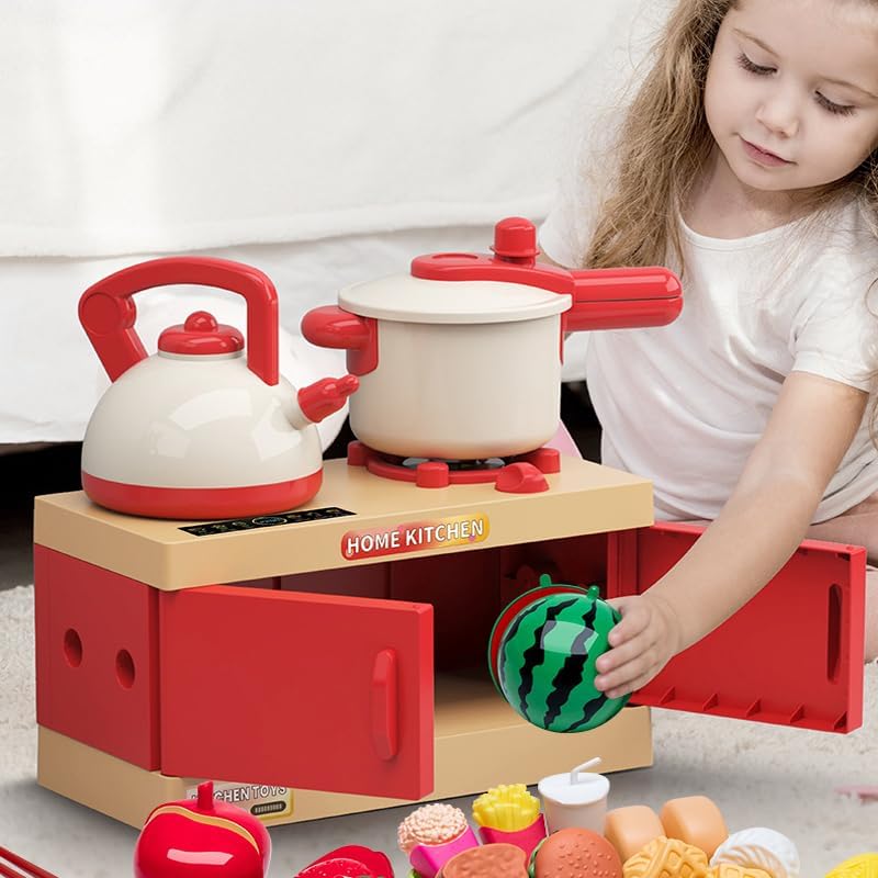 Play Kitchen Food Set For Toddler Pretend Cooking Utensils Food Set With Pots Pans Stove Kids Kitchen Playset Accessories