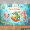 2D Under the Sea 1st Birthday Background Banner, Bubble & Sea Creatures Backdrop for Party