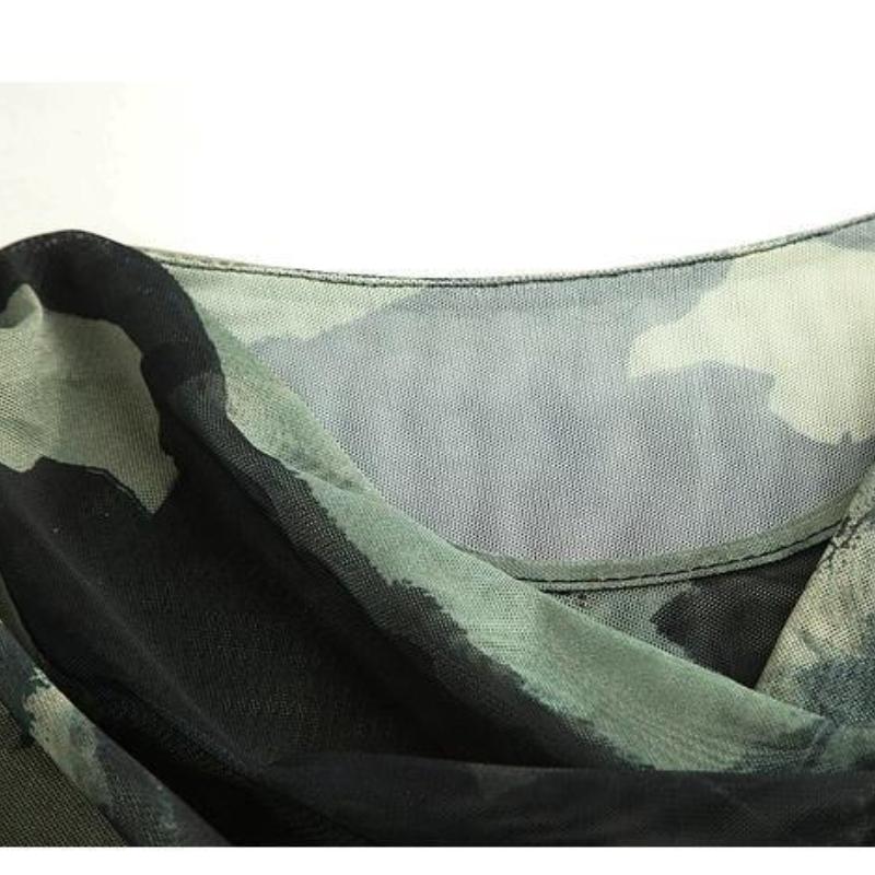 Korean Mesh Print Temperament Collision Color Mesh Yarn Round Neck Fashion Bottoming Shirt Inside Slim Hundred Mom Pleated Long-sleeved T-shirt Female