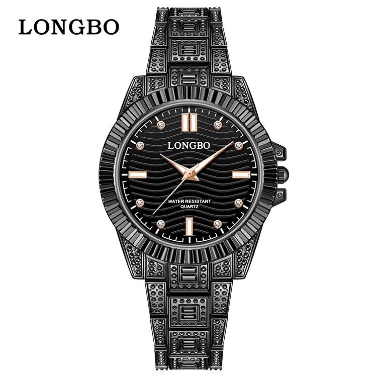 LONGBO 83611 Quartz Watches Waterproof Luminous Stainless Steel Calendar Full Diamond Gold Design Luxury Wristwatch for Couple