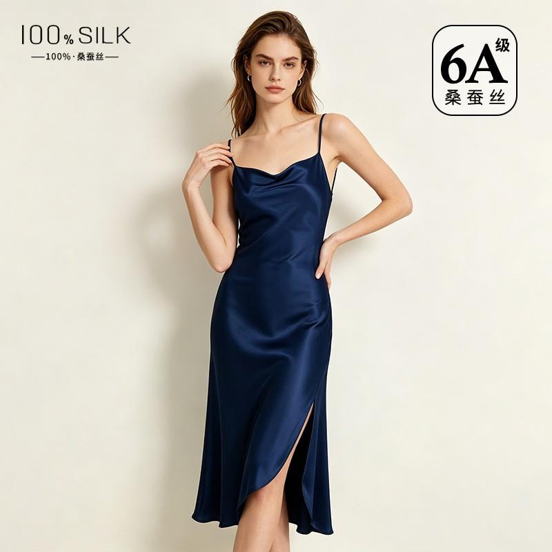 19mm Heavyweight Silk Slip Dress Women 100% Pure Mulberry V-Neck Sleeveless Nightgown With Side Slit