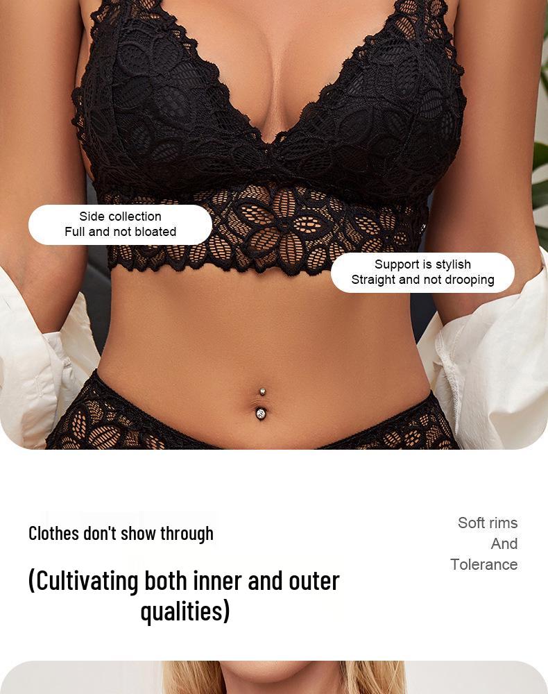 Lace Wire-Free Bra Set: Seamless, Anti-Sagging Triangle Cup Lingerie for Women with Small Busts