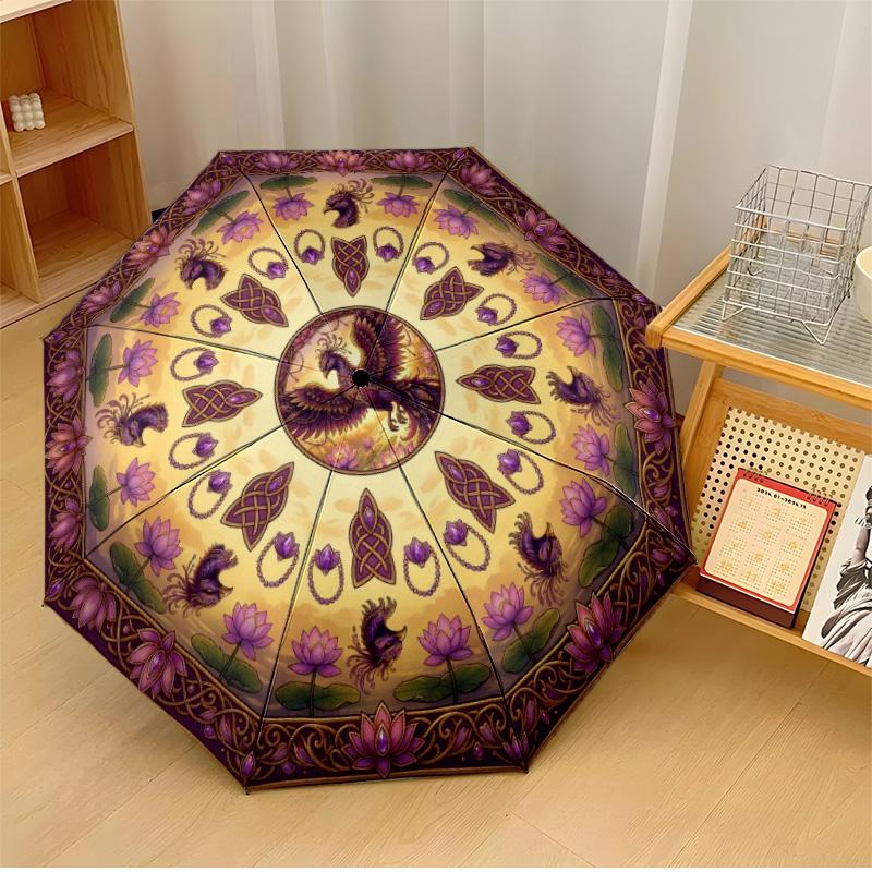 

Phoenix Mandala (3) Printed umbrella windproof folding umbrella portable sun and rain umbrella suitable for gifting