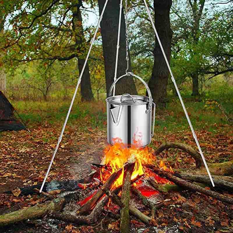 Outdoor Stainless Steel Kettle Folding Camping Hanging Pot Portable Coffee Pot Teapot Picnic Stove 1.2L