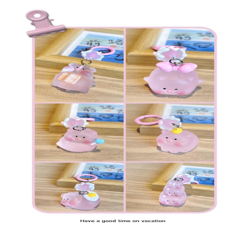 3D Luminous Pig Keychain Phone Strap Bag Pendant Decoration Car Key Chain Hanging Ornament Key Ring Jewelry For Women Girls