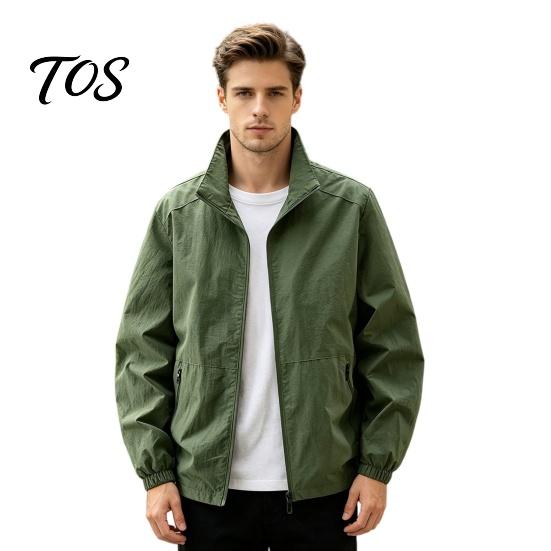 Durable Polyester Zippered Coats Men Windbreaker Jacket, Windproof Waterproof Stand Collar Coat, Casual Zip-up Spring Autumn Outerwear Jacket