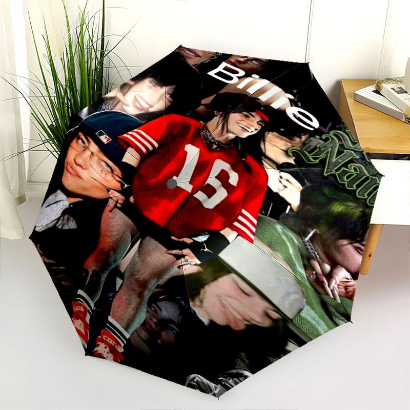 1 PC Automatic Folding Umbrella - Billie Eilish Custom Name Pattern, Portable & Foldable Design with 8 Ribs, Christmas Birthday Gifts