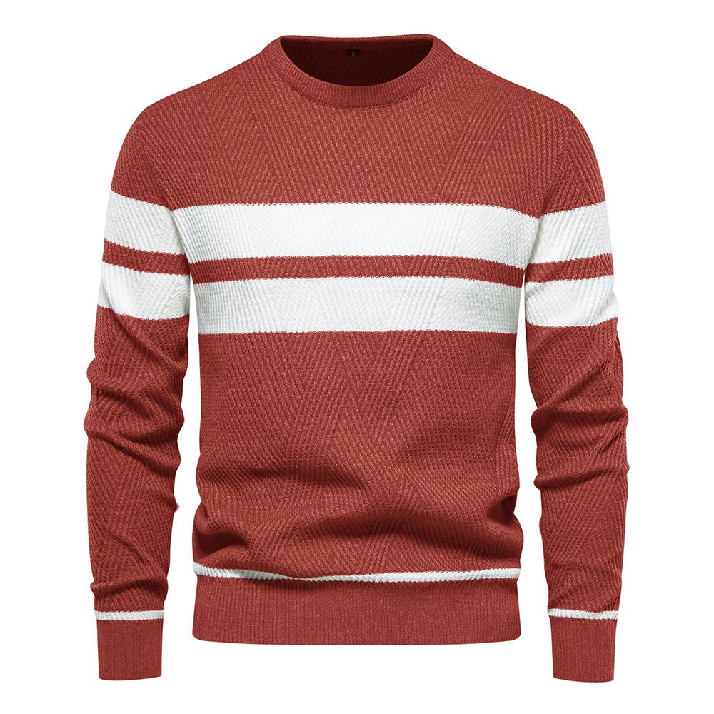 Men's European Fit Striped Round Neck Sweater for Autumn/Winter