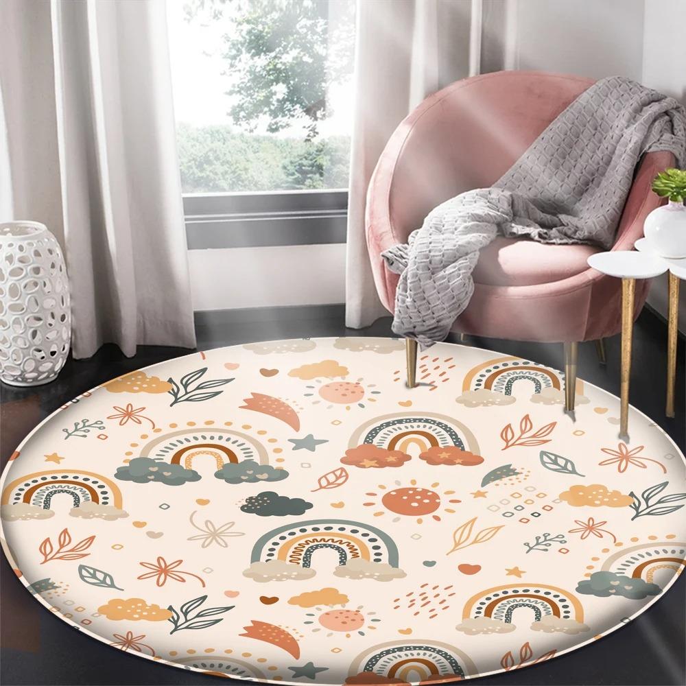 Children's Cartoon Comic Round Rug, Bedroom, Play Space, Flannel Animal Design Carpet, Infant Play Mat, Kids' Room Decor Mat