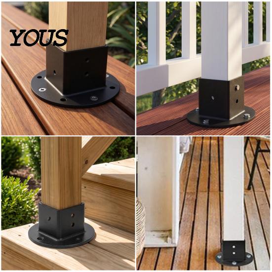 Wood Post Support 2" x Square Base, Heavy Duty Floor Flange Deck Fence Repair Bracket for 2 Inch Post, Railing, Porch Handrails, Mailbox Railing Mount