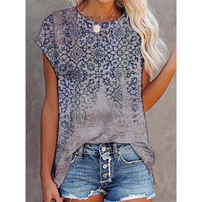 

Летний топ с круглым вырезом и 3D-принтом, модные повседневные женские футболки в стиле ретро с короткими рукавами XS
