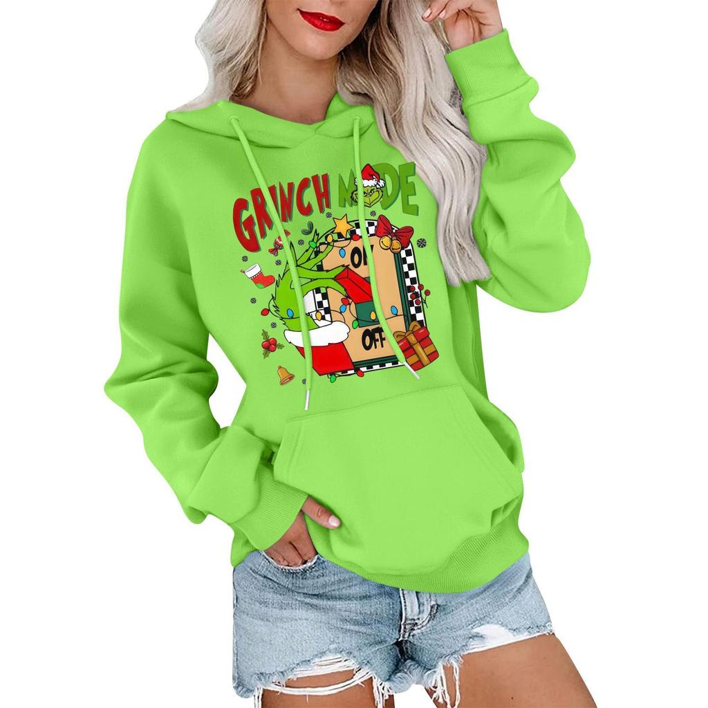 Women's Casual Comfortable Neck Hooded Long Sleeve Christmas Print Warm Sweatshirt
