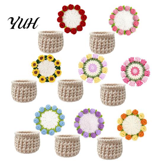 Botanical Room Decoration Crochet Flower Bouquet Coaster, Handmade Knit Rose Mug Mat Transforms Into Bouquet, 2-in-1 Floral Table Decor for
