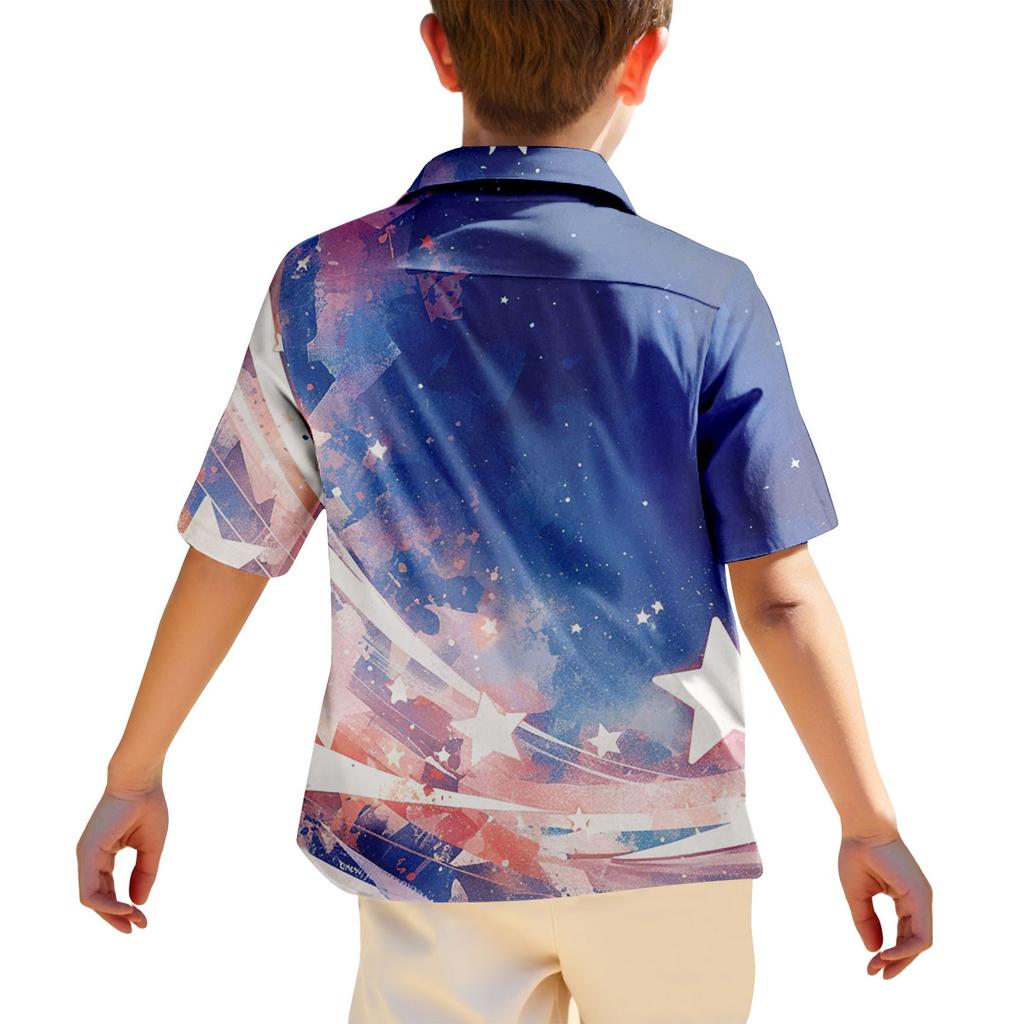 Lässiges lockeres Kurzarmhemd für Jungen mit modischem bedrucktem Hemd-Top