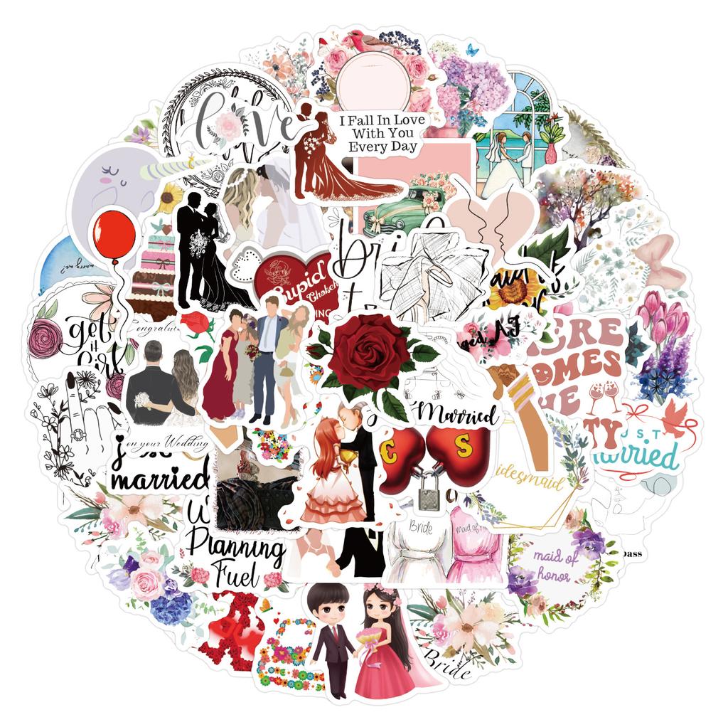 60 Sweet Lover Romantic Wedding Ins Style Cartoon Stickers Laptop Suitcase Decoration Stickers