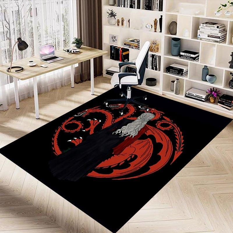 1pc Fire and Blood Office Carpet Chair Mats, Home Decor Mat | Fantasy Theme Mat | Durable Mat, Dragon DecorB21
