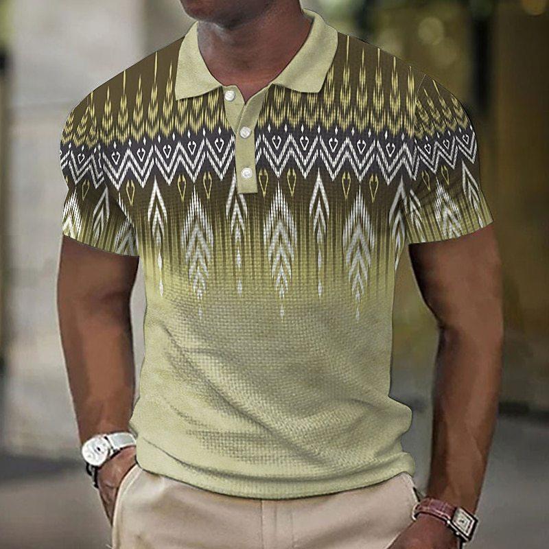 Simple Gradient Striped Pattern 3D Digital Printing Men's Comfortable Polo Shirt