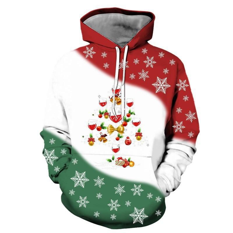 2025 Autumn/Winter Men's Red Wine 3D Christmas Hoodie with Scarf
