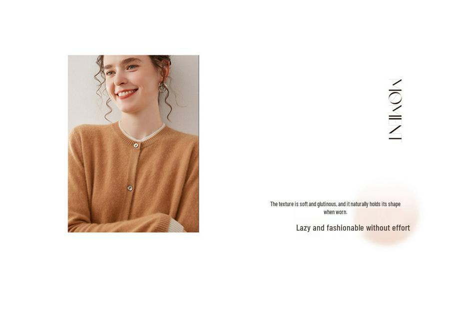 Women's Cashmere Cardigan - Fake Two-Piece, Slimming, Short, Round Neck, Gentle Style for Autumn/Winter 2025