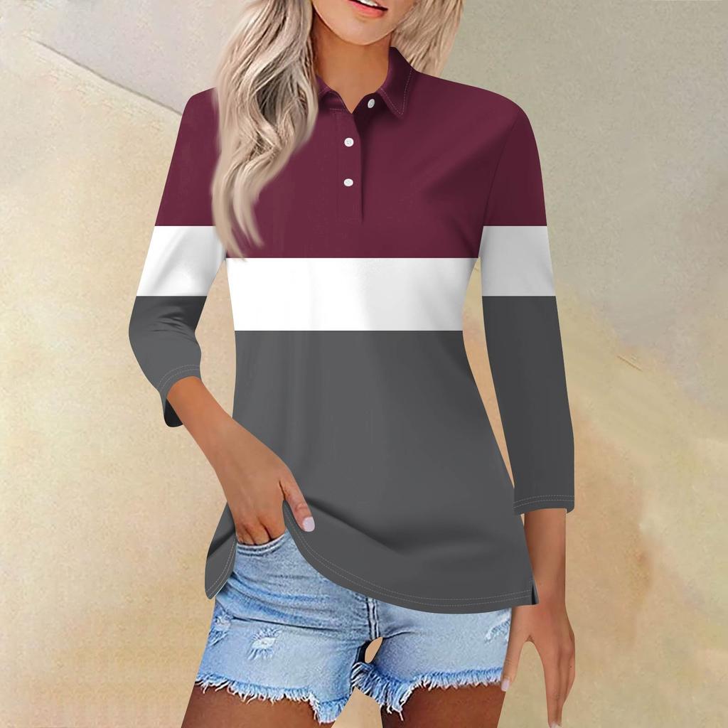 Dámská móda Neformální klopa Krátká košile s 3/4 rukávem s potiskem Dámské topy se zapínáním na knoflíky