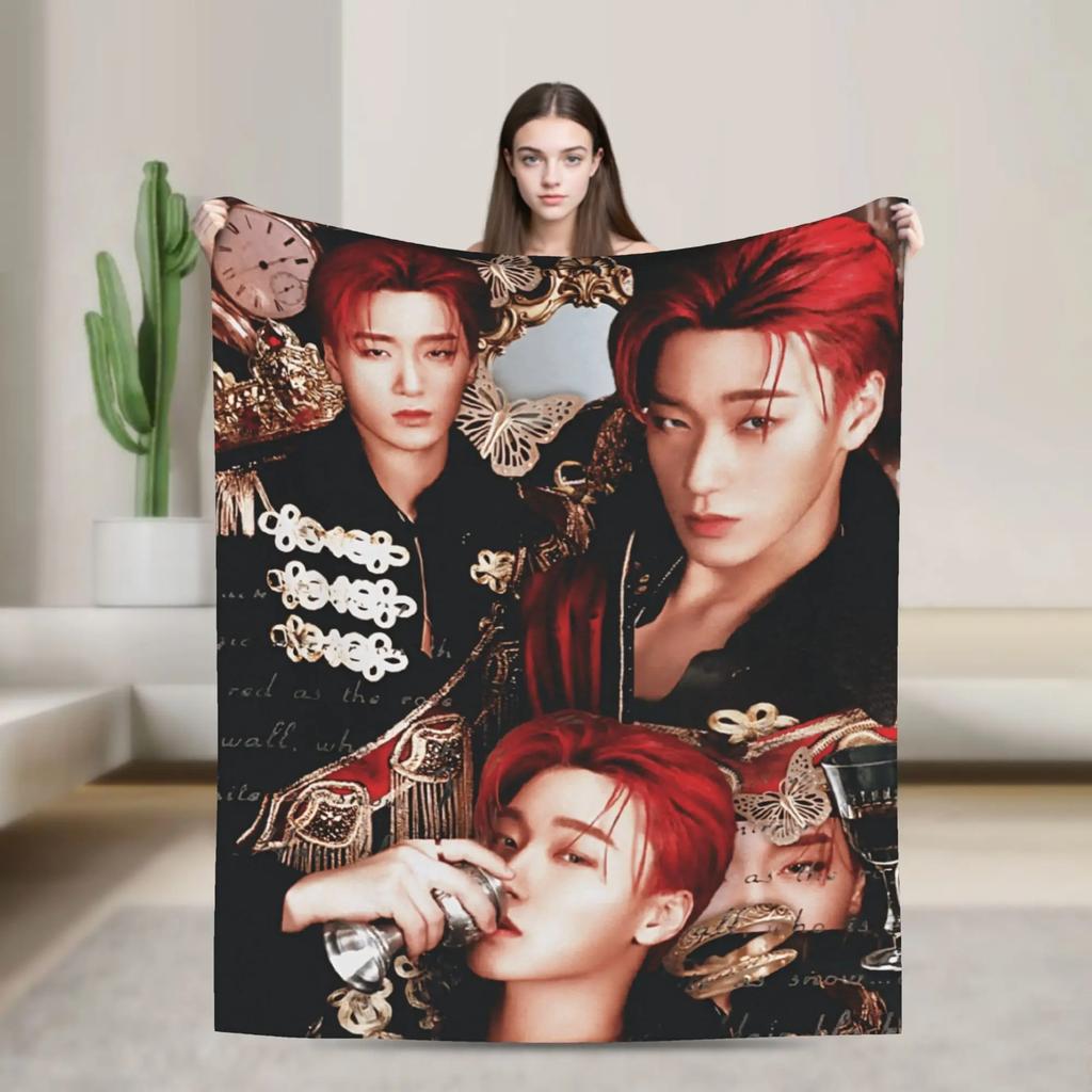 Super Warm Blankets Camping Kpop Ateez Choi San Throw Blanket Flannel Bedspread For Outdoor Novelty Sofa Bed Cover