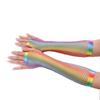 For Women Party Girl Long Half Finger Nylon Rainbow Color Gloves Arm Sleeves Fishing Net Gloves