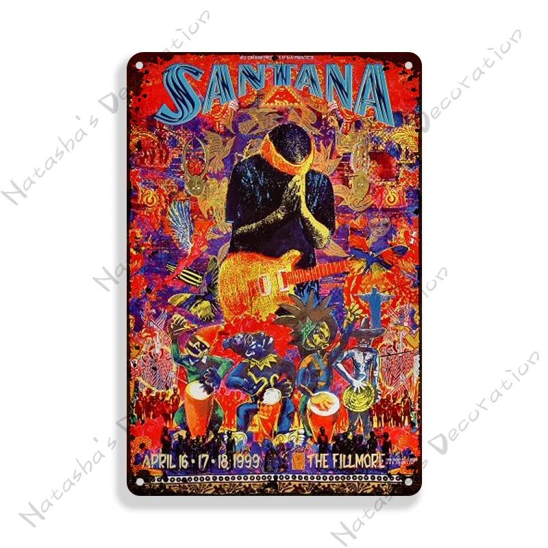Постер Рок-музыка Металлическая табличка Santana Знак РОК-группы Бар Кафе Клуб Металлическая пластина Винтажная металлическая табличка Гараж Кафе Настенный декор Знаки 20x30cm（7.8x11.8inch）