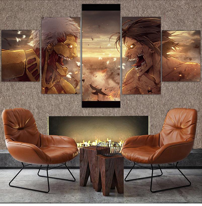 

5 шт., постер «Атака Титанов», «Эрен Йегер», современный домашний декор для стен, картина, художественный принт, живопись на холсте для гостиной 40x60cm*2 40x80cm*2 40x100cm*1