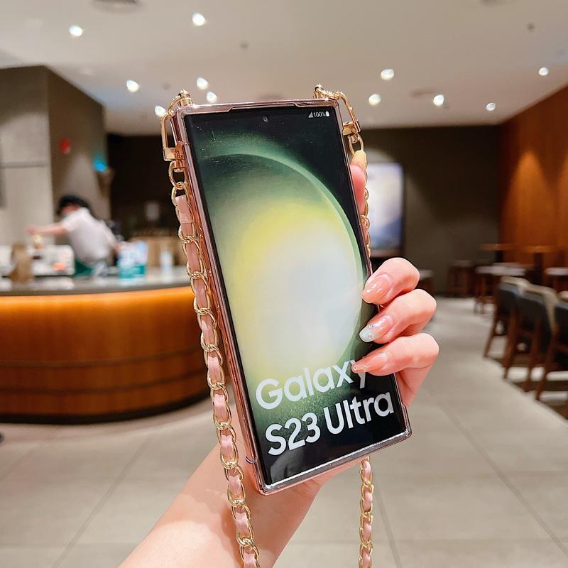 Crossbody Lanyard mäkké magnetické pokovovanie TPU nárazuvzdorné priehľadné puzdro na telefón pre Samsung S24 S23 S22 Ultra Plus S21 S20FE