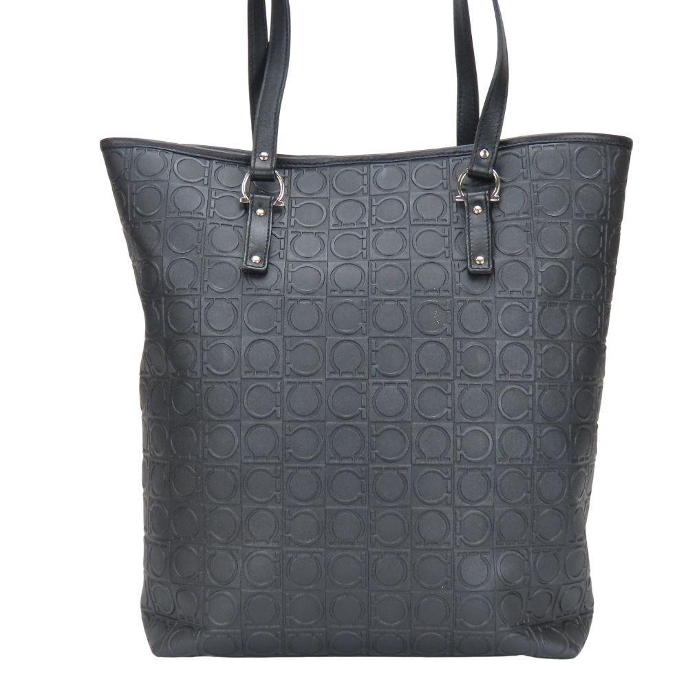 Used Salvatore Ferragamo Tote Bag Gancini AU-21/4909 PVC/leather black Embossing