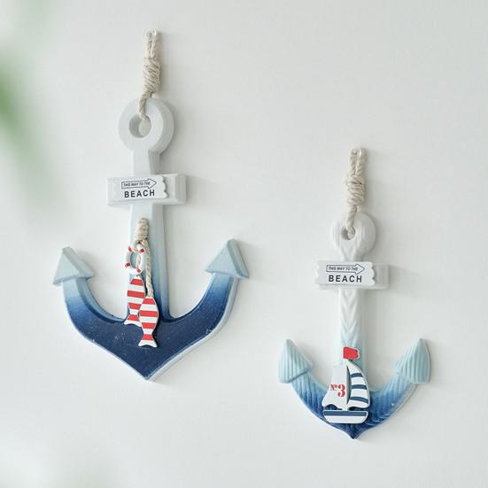 Boat Hook with Lanyard Solid Wood Handmade Blue White Gradient Coastal Decor Symbol Good Luck Boat Hook