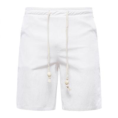 (SU)Men's Fashion Casual Solid Color Cotton Linen Shorts Tethered Beach Sports Pants Cotton Linen Shorts