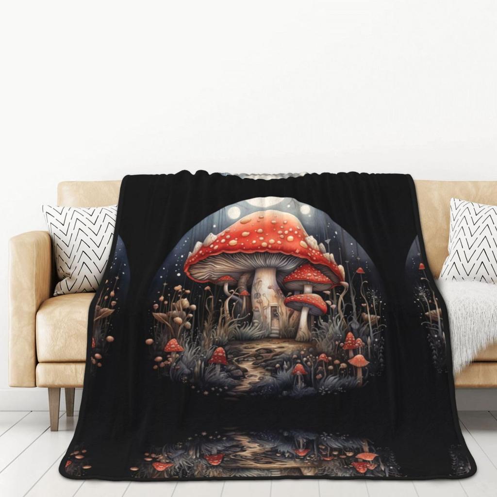 Mushroom Hippie Teppe Moth Gothic Witchy Flanell Teppe for All Season Sun Moon Fuzzy Soft Sofa Kontor Teppe