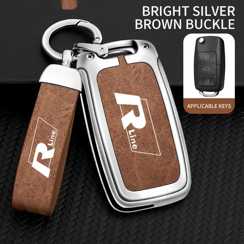 Für VOLKSWAGEN Zinklegierung+Leder Auto Klappschlüsselhülle Vollabdeckung Für VW Volkswagen R Line Polo Tiguan Passat Golf Jetta La