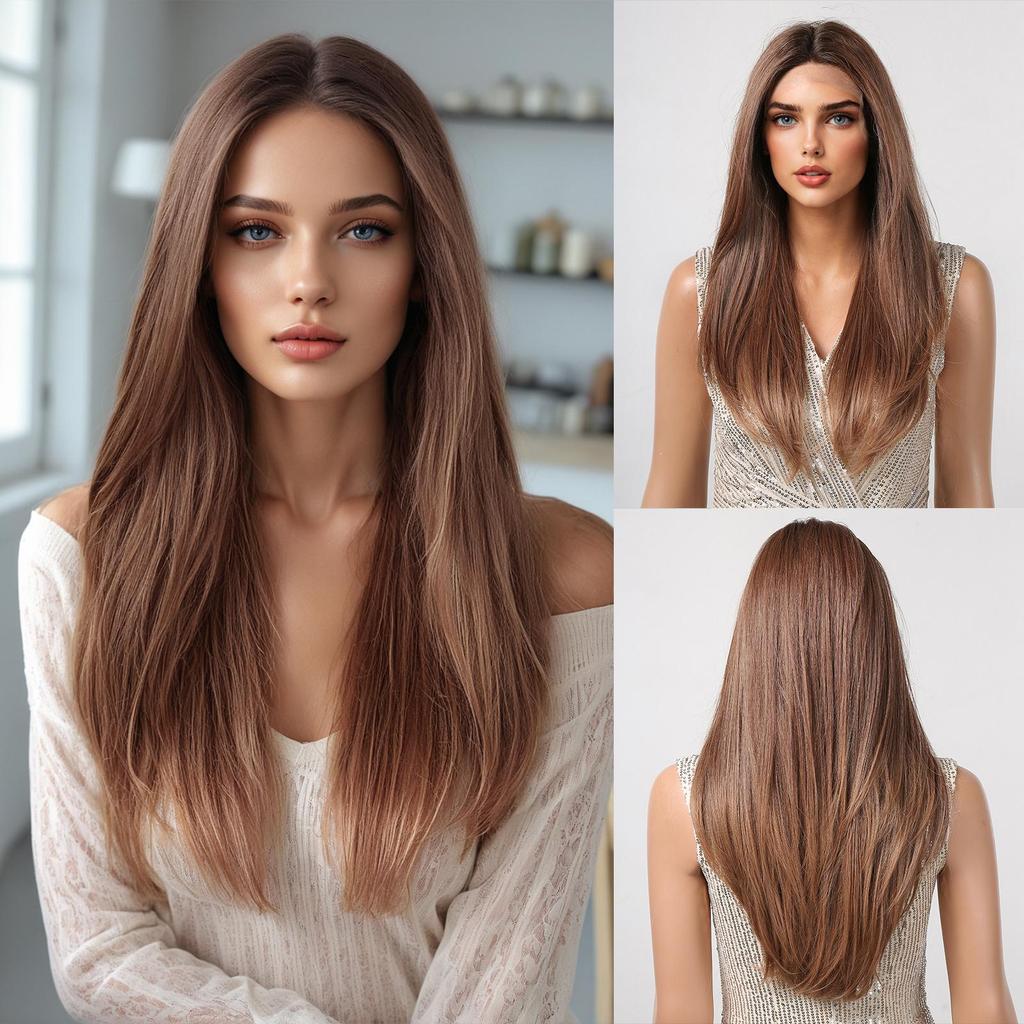 ALAN EATON Synthetic Front Lace Wig Long Wavy Wigs Ombre Grey to Blonde Daily for Women High Density Heat Resistant Hair