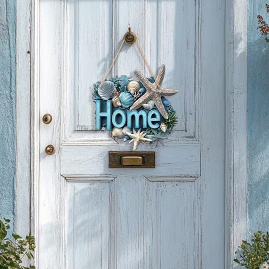 Summer Beach Welcome Door Sign Coastal Starfish Shell Door Hanger Rustic Wooden Hanging Sign for Front Door Lake House Porch Home Decor