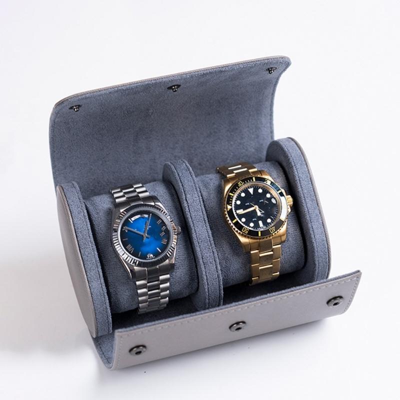 Compact Travel Friendly Watch Box Featuring Protective Flocking Compartments Waterproof Watch Organizers Leather Texture