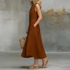 Sleeveless A Line Midi Dress with Asymmetric Button Front and V Neckline for Women Casual Loose Fit Summer Wear