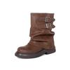 Cowhide version~ Today's popular short boots women's summer cowhide black trouser boots thick-soled small short boots