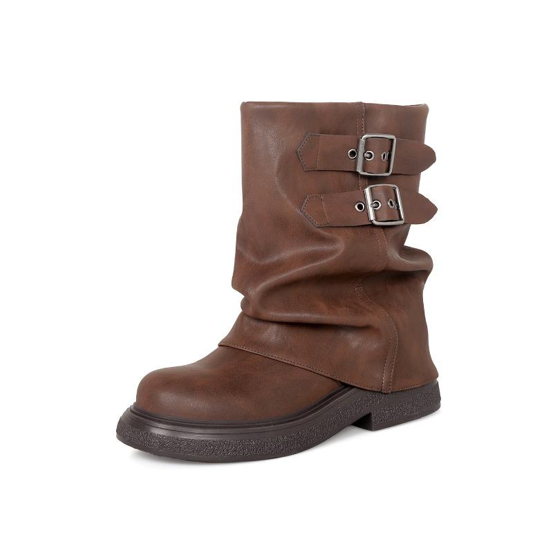 Cowhide version~ Today's popular short boots women's summer cowhide black trouser boots thick-soled small short boots