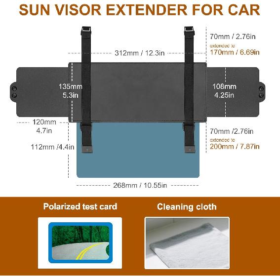 Sun Visor Extender For Car, Visor Extender Sun Blocker, Sun Visor Extension With Anti-Glare Lens Blocks UV & Sunlight, Adjustable Car Sun Visor For