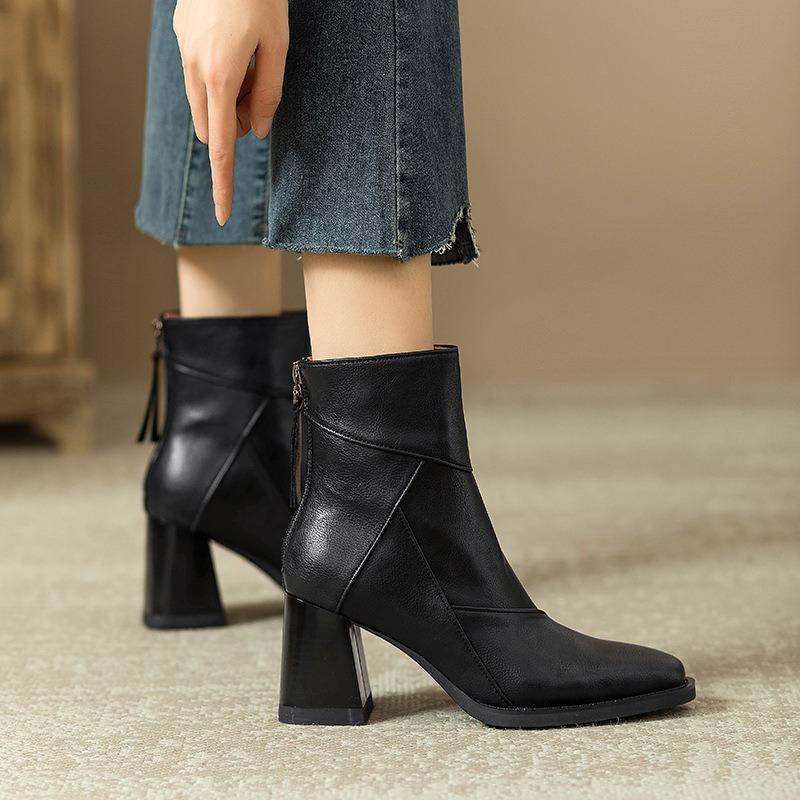 Women S Vintage Chunky Heel Square Toe Martin Boots Slim Fit Boots