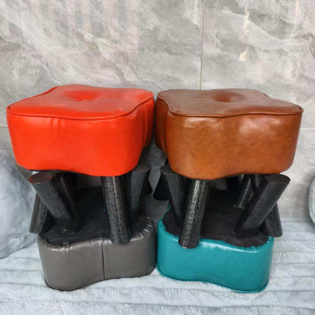 Four-Leaf Clover Upholstered Leather Stool for Living Room or Entranceway