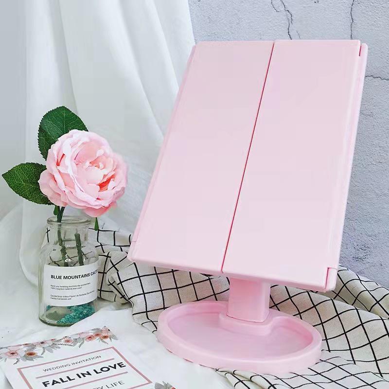 Rotatable 3-Fold LED Makeup Mirror with Magnification and Desktop Storage