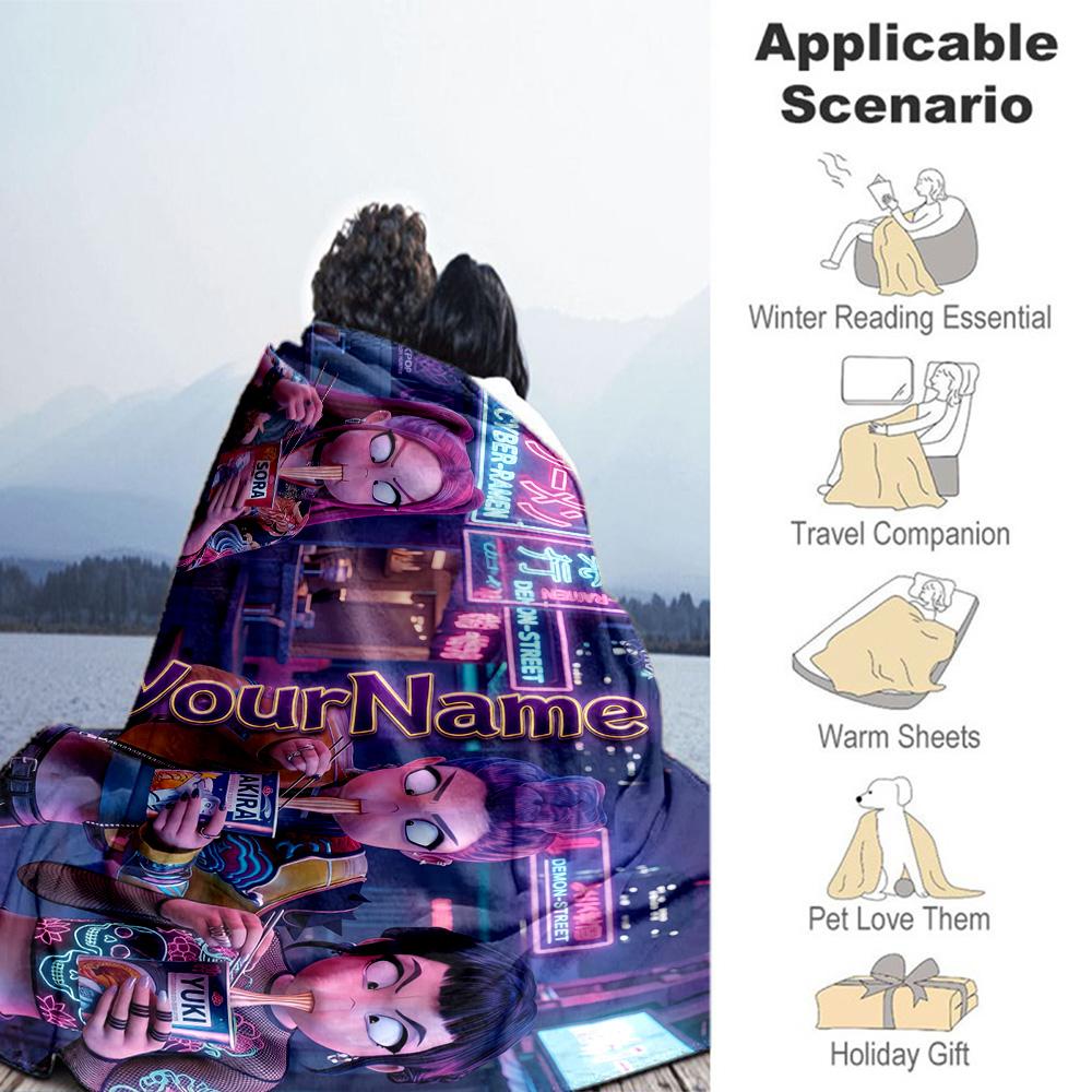 Demon Hunter Girls 7 Customize Text Blanket Lightweight Customizable Blanket Durable Comfort Great for Seaside Picnics Home Decor Sofa All-Season Use